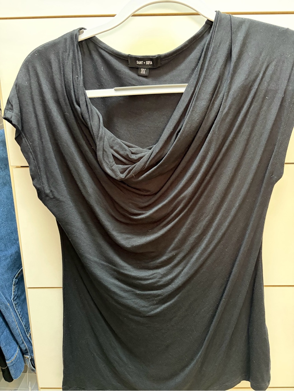 Saint & Sofia Black Draped Cowl Neck Tunic Top
